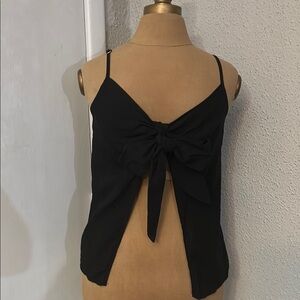 Shein Black Linen Tie-Front Cut out Tank Top  S Coquette Festival Rocker Punk